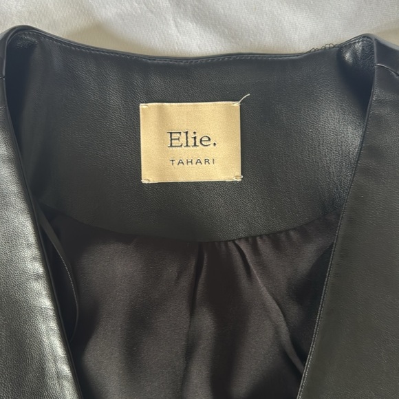 Elie Tahari Vegan Black Leather Jacket Sleek Tailored Design Designer Luxury - Picture 3 of 13
